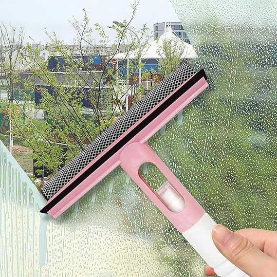 Window Cleaning Scraper with Spray Squeegee | Glass Cleaner Tool with Spray Bottle & Replaceable Sponge | Multifunctional