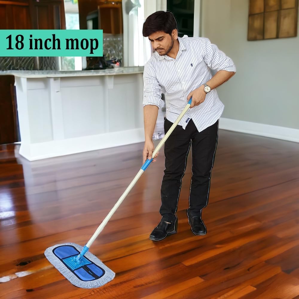 Microfiber Wet & Dry Cotton Pad Floor Mop  Telescopic handle Floor Cleaning Mop Home Office Hotels Hospitals(18 INCH Full Set)