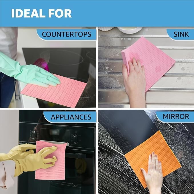 ipe Resusable Kitchen Cleaning Foam Cellulose Wood Sponge- Easy to use, Multi- Color & Biodegradable Kitchen Cleaning Sponge Wipes with Super Absorbant Biodegradable Cellulose 5 Count