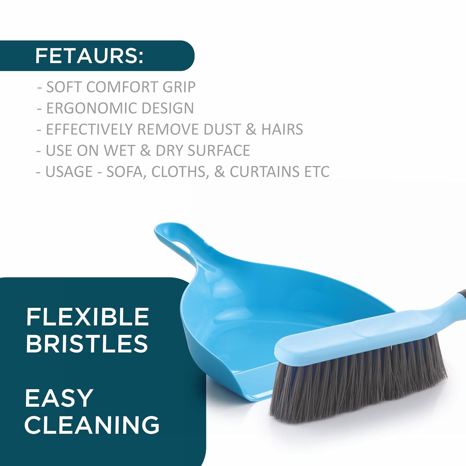 Dustpan with Multi-Purpose Dusting Brush, Dust Pan Set, Brust Set for Cleaning, Cleaning Combo Set, Portable & Easy to Store