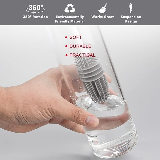 Long Handle Silicone Bottle Brush, Water Bottle Cleaning Brush, Grey