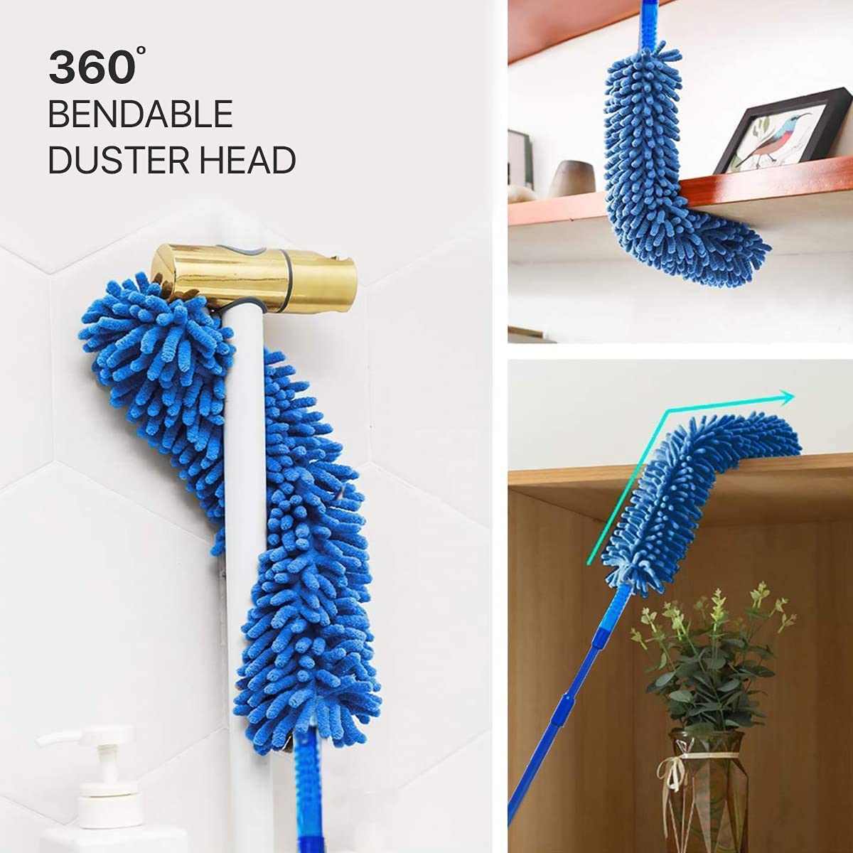 an Cleaner Brush with Long Rod Flexible Fan Cleaning Mop Microfiber Dust Cleaner Foldable Duster for Home, Kitchen, Car, Ceiling (Multicolor)