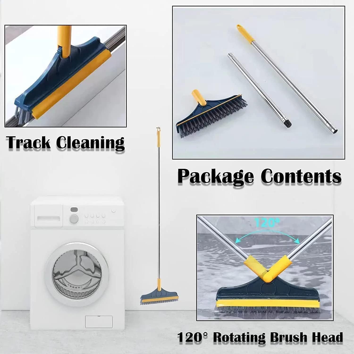 2-in-1 Bathroom Cleaning Brush with Wiper - Long Handle 180° Rotate Toilet Brush, Tiles Cleaning, Floor Scrub for Kitchen and Bathroom Accessories (2 in 1 Cleaning)