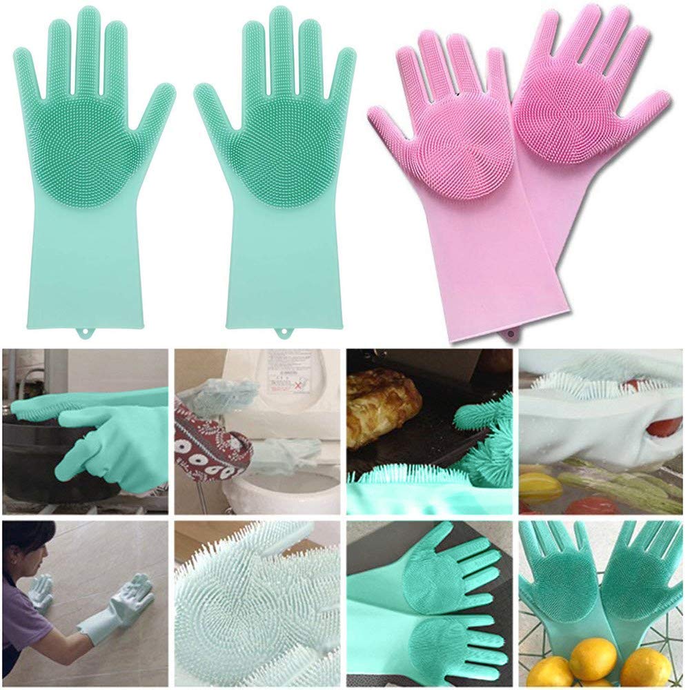 Gloves Magic Silicone Dish Washing Gloves, Silicon Cleaning Gloves, Silicon Hand Gloves for Kitchen Dishwashing and Pet Grooming, Great for Washing Dish, Car, Bathroom