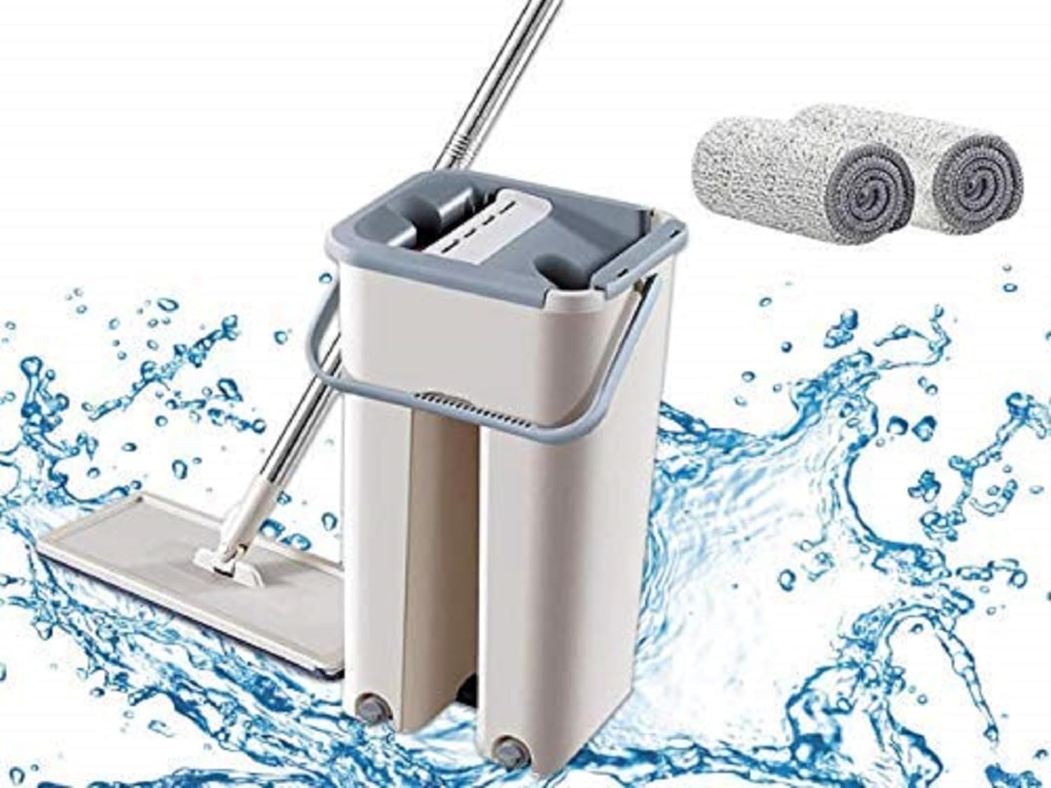 Mop Heavy Quality Floor Mop with Bucket, Flexible Kitchen Tap Flat Squeeze Cleaning Supplies, 360° Flexible Quiet reusable Pads, Microfiber, Adjustment Office Home Effective